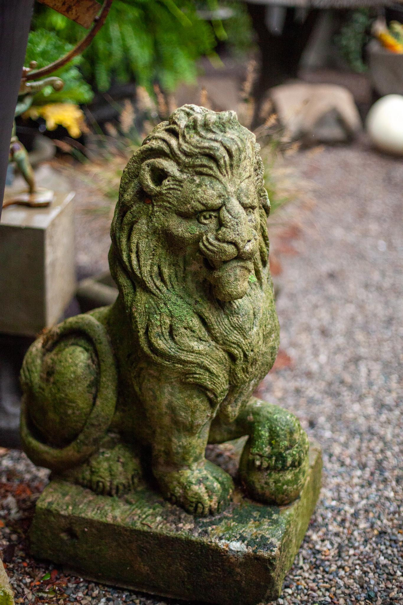 Pair of 19th century Regal Carved English Stone Lion For Sale 1