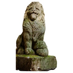 Pair of 19th century Regal Carved English Stone Lion
