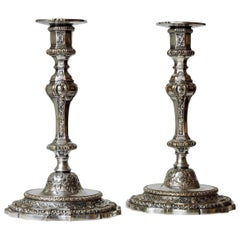 Pair of 19th Century Regence Style Silvered Bronze Candlesticks