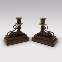 Pair of 19th Century Regency Bronze and Ormolu Sphinx Candlesticks