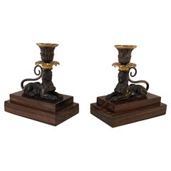 Pair of 19th Century Regency Bronze and Ormolu Sphinx Candlesticks