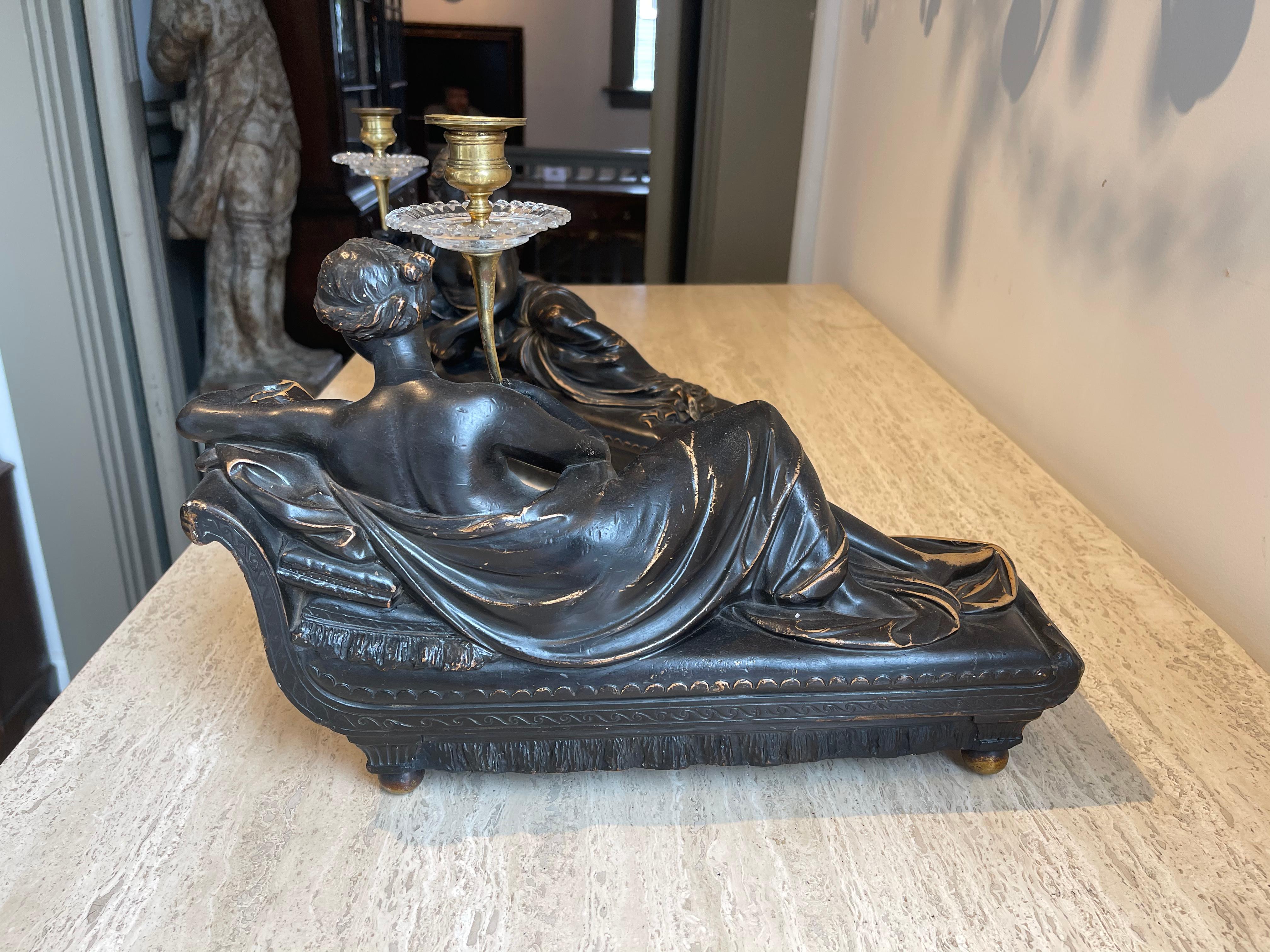 Pareja de Candelabros de la Regencia del Siglo XIX de Venus Victrix Yeso en venta