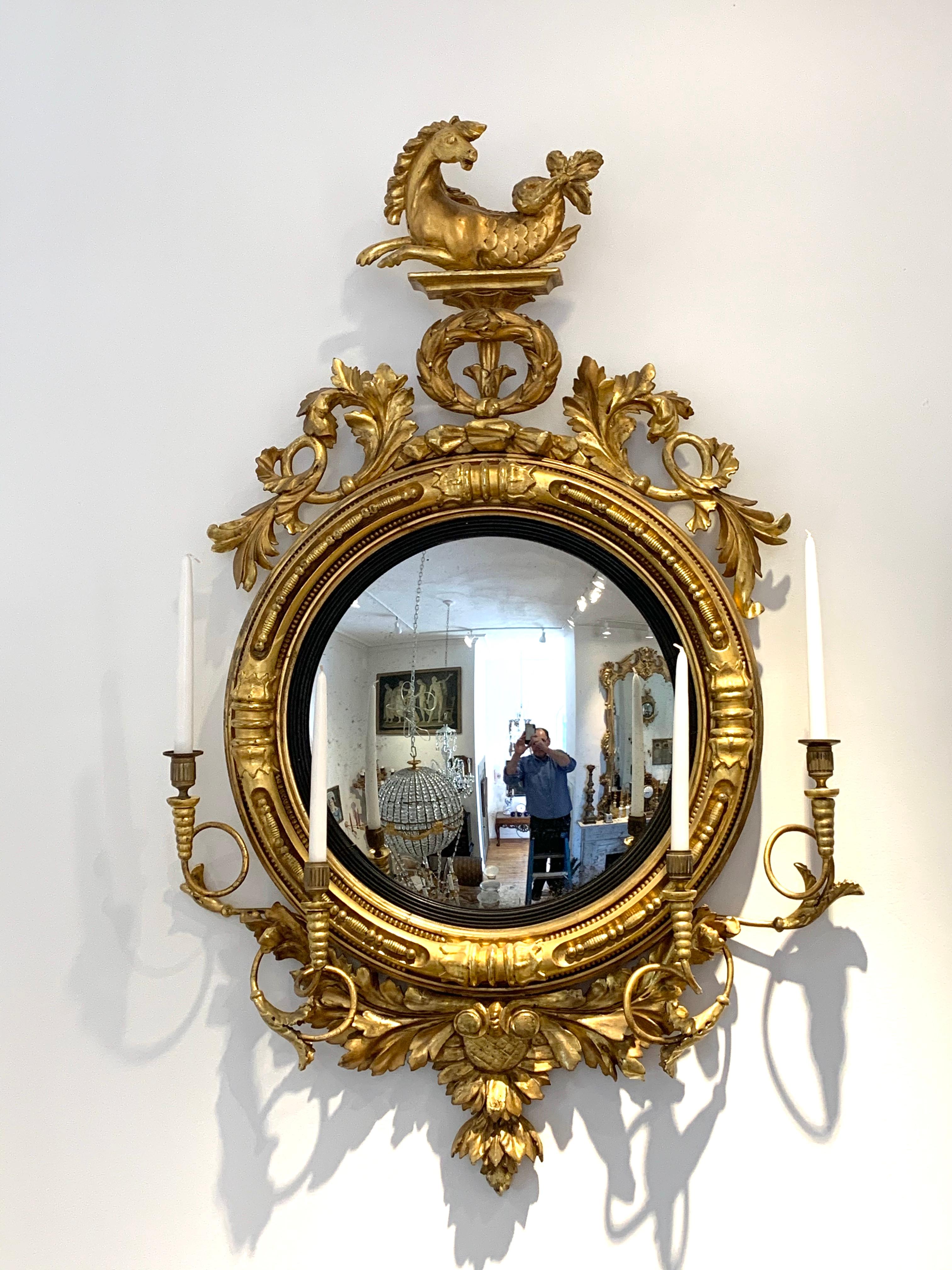Pair of 19th Century Regency Convex Mirror Girandoles with Hippocampus 7