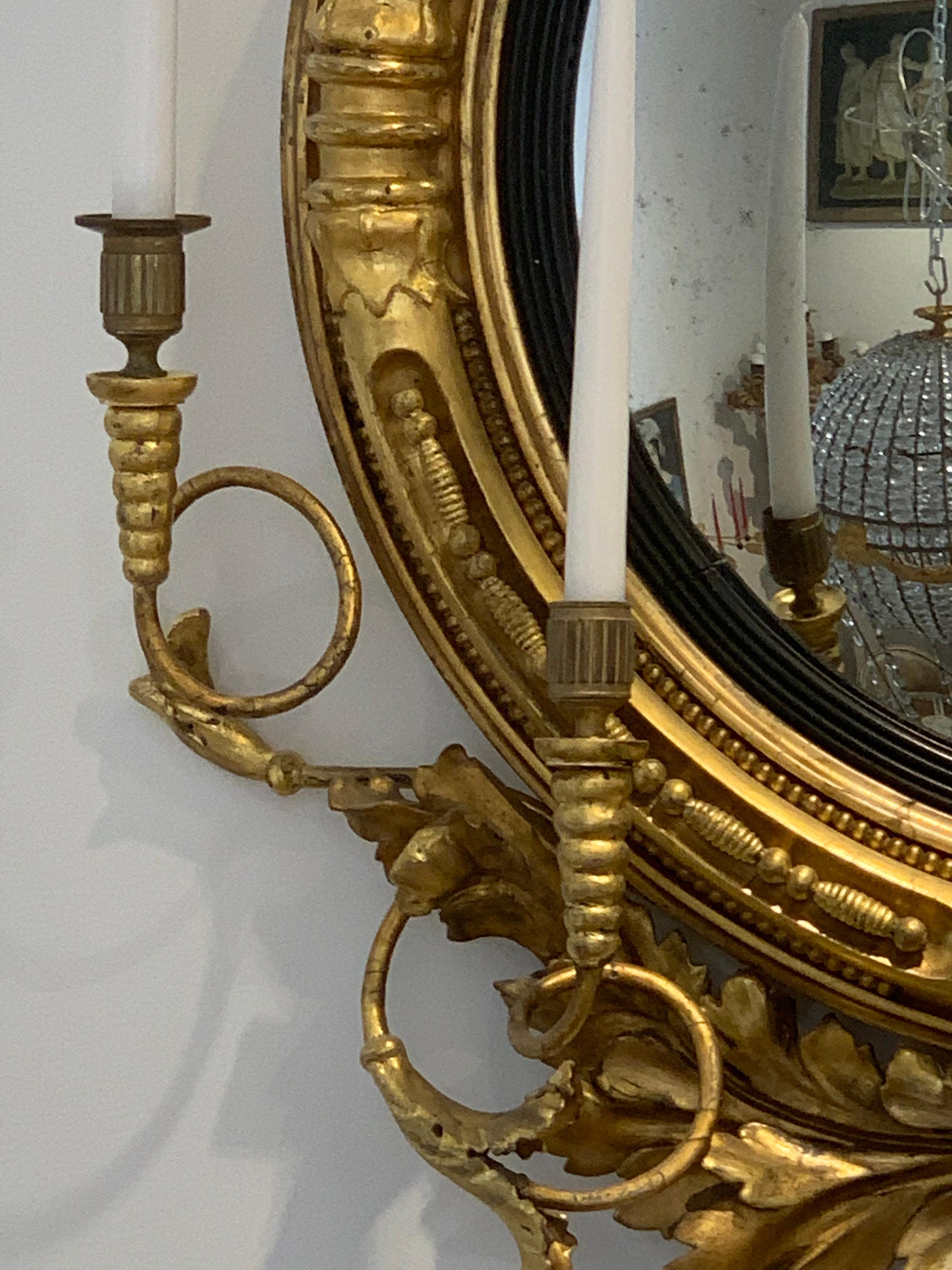 Pair of 19th Century Regency Convex Mirror Girandoles with Hippocampus 10