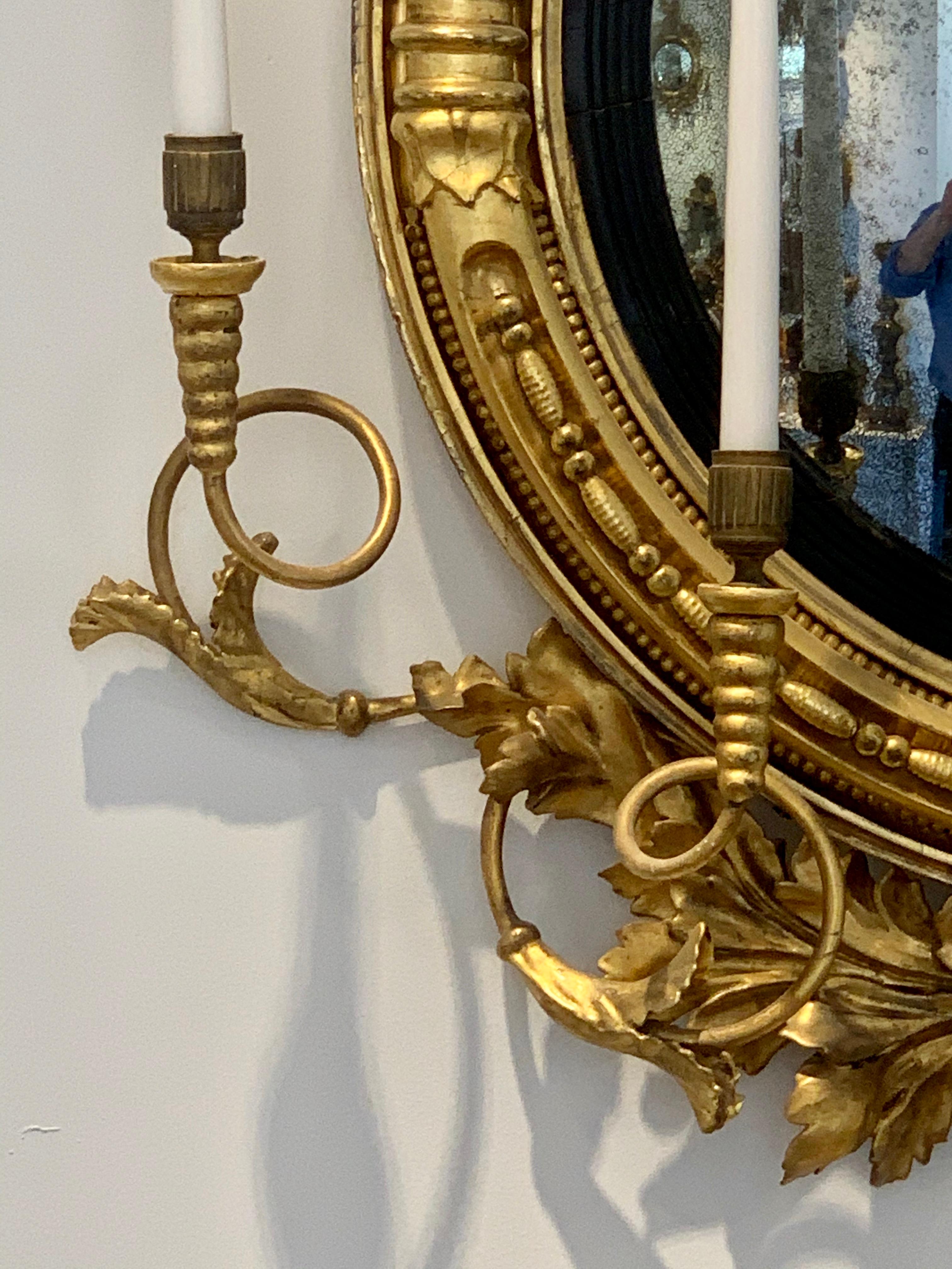 Pair of 19th Century Regency Convex Mirror Girandoles with Hippocampus 1