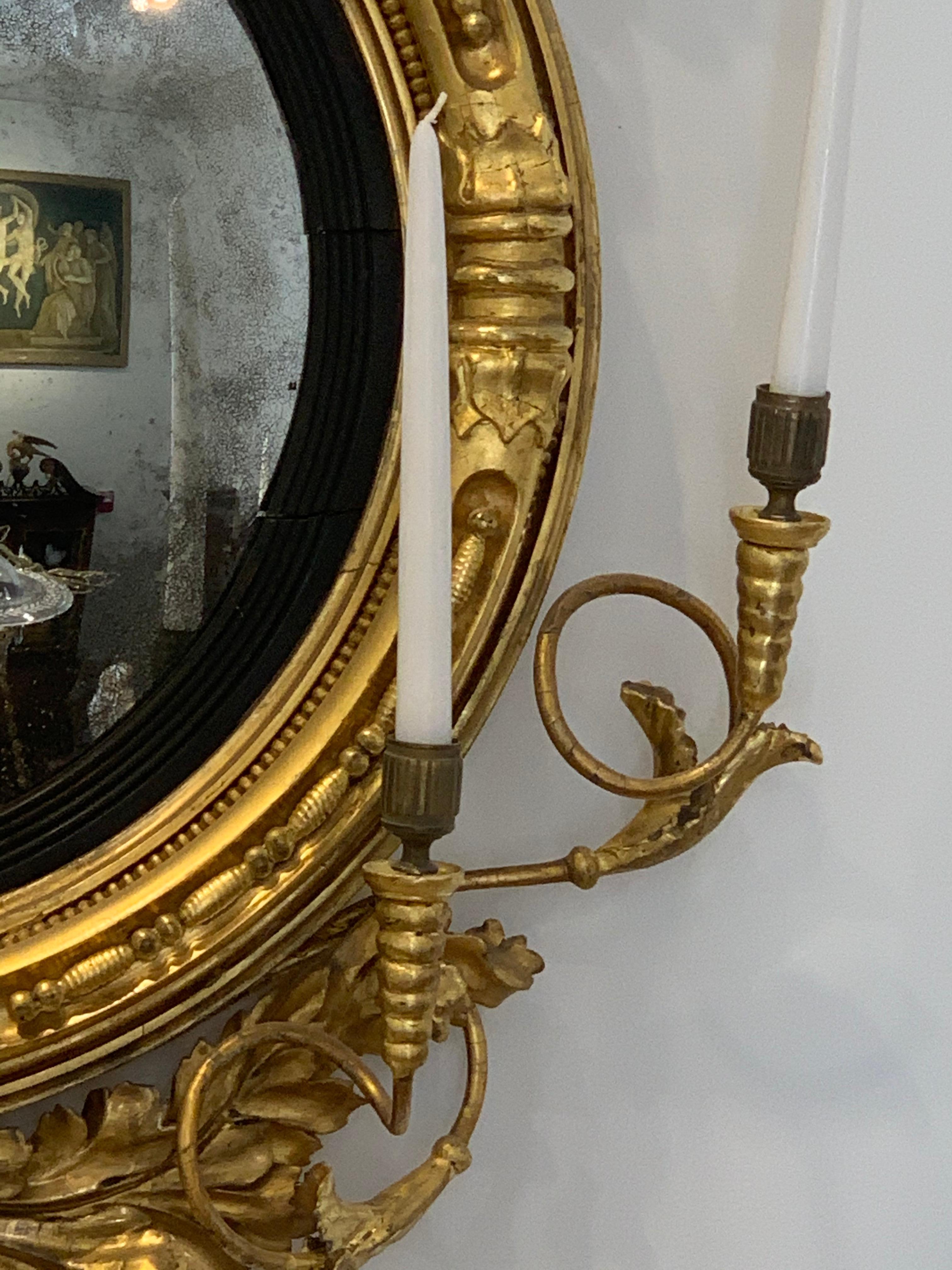 Pair of 19th Century Regency Convex Mirror Girandoles with Hippocampus 3