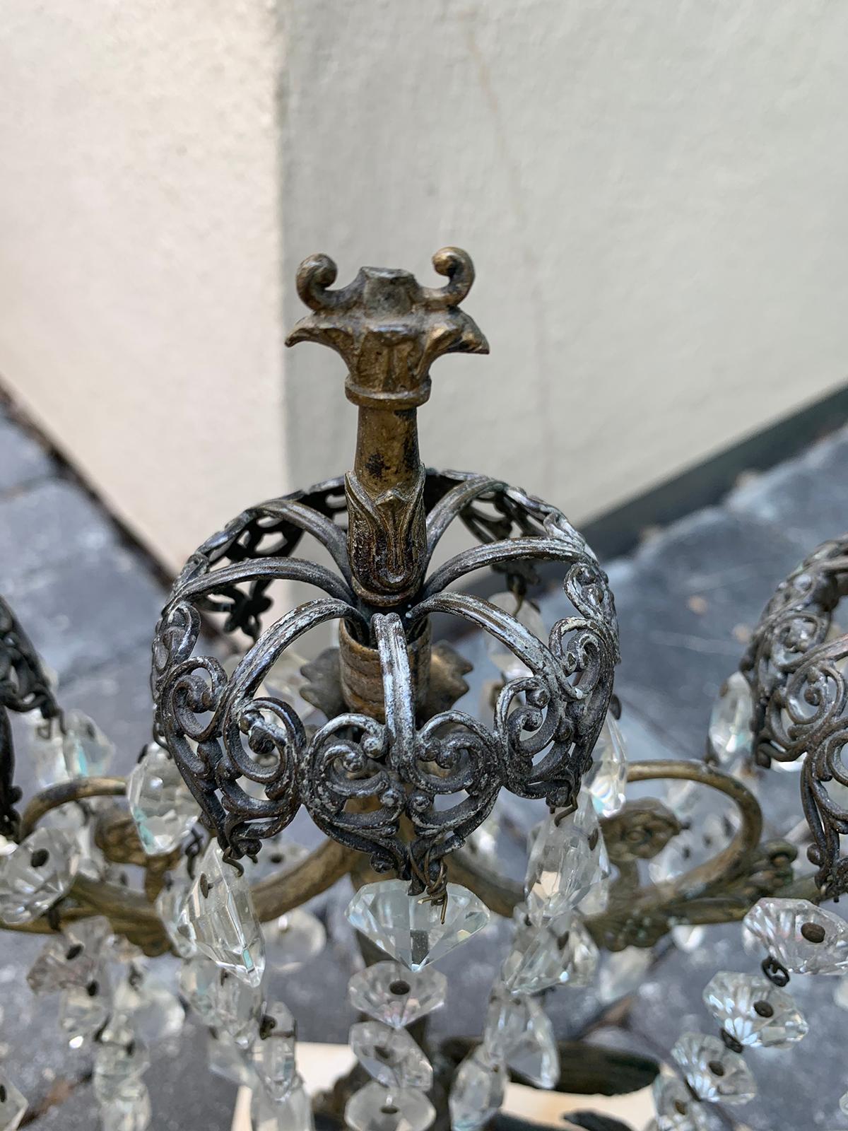 Pair of 19th Century Regency Crystal and Bronze Girandoles on Marble Bases For Sale 4