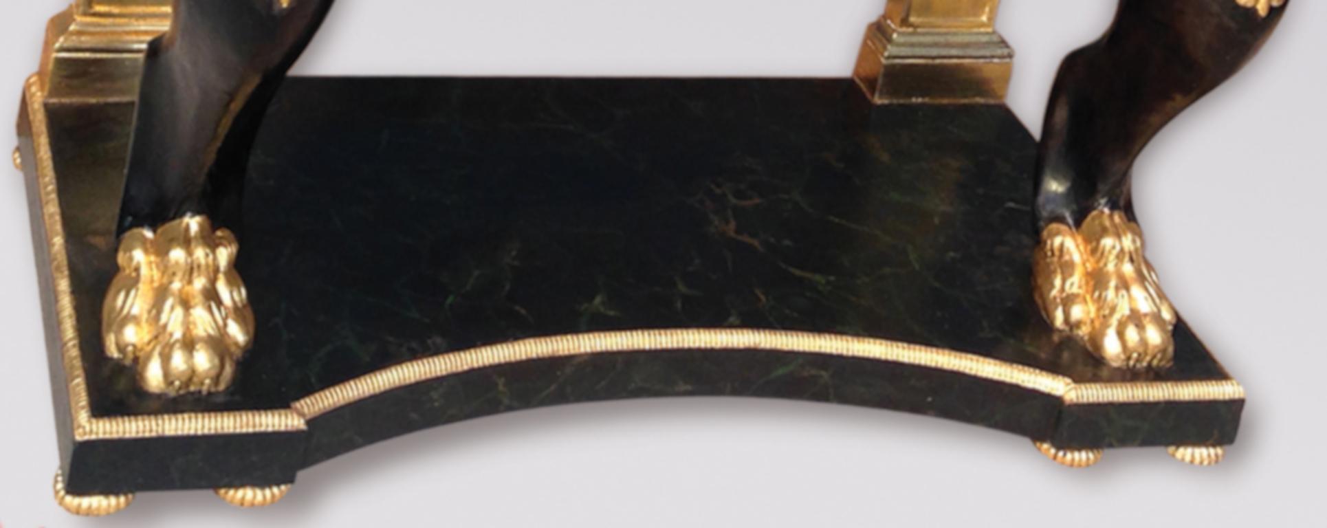British Pair of 19th Century Regency Gilt and Ebonized Console Tables For Sale