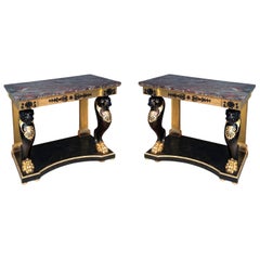 Pair of 19th Century Regency Gilt and Ebonized Console Tables