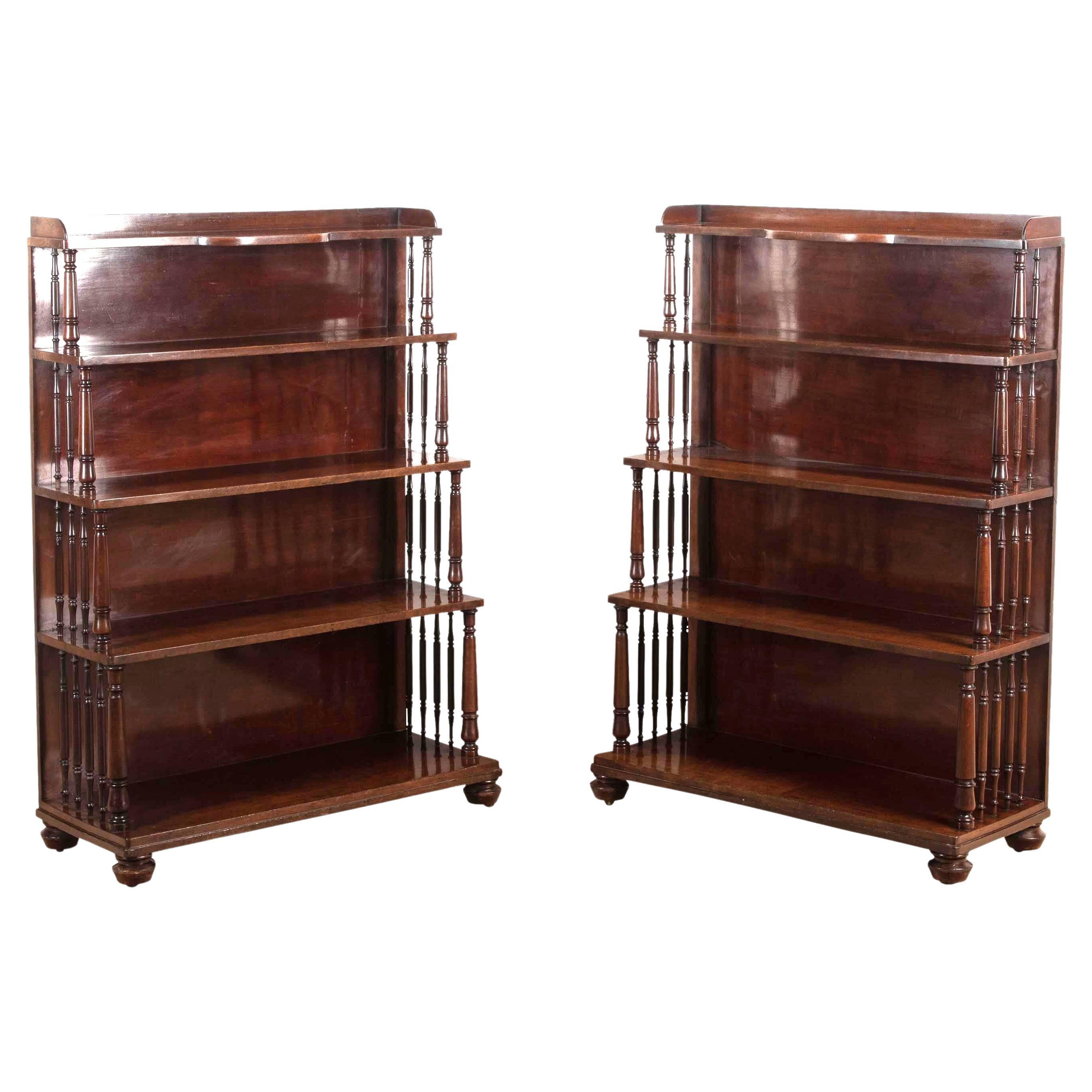 Pair of 19th Century Regency Mahogany Waterfall Bookcases For Sale