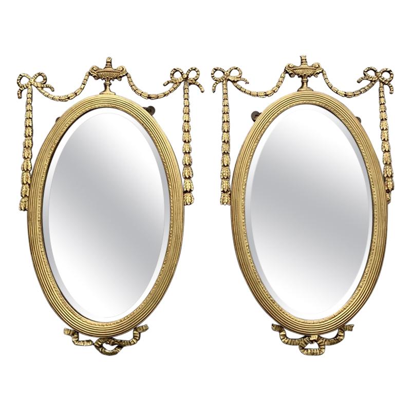 Pair of 19th Century Regency Oval Gilt Mirrors with Bevelled Mirror Glass