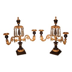 Pair of 19th Century Regency Period Bronze and Ormolu Two Light Candelabra