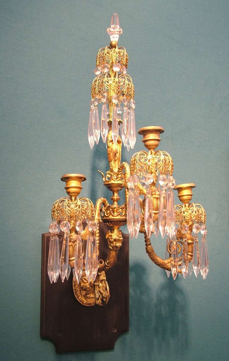 English Pair of 19th Century Regency period Gilt Bronze Wall Lights For Sale