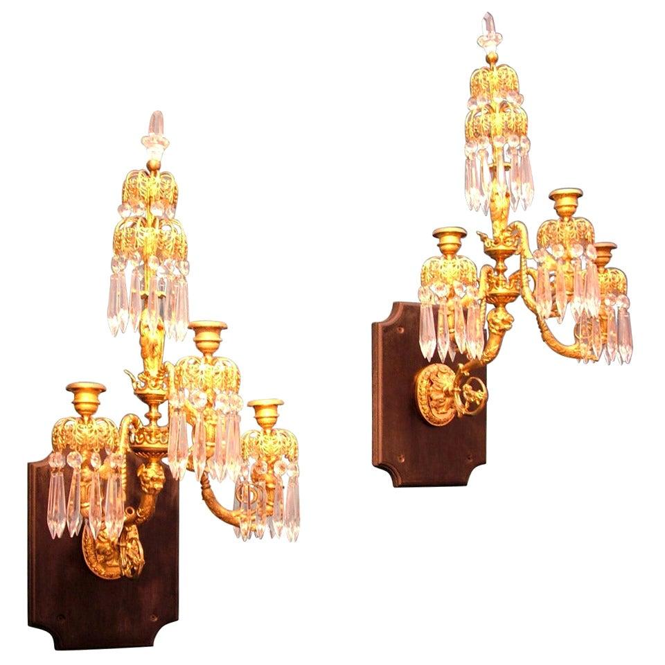 Pair of 19th Century Regency period Gilt Bronze Wall Lights For Sale