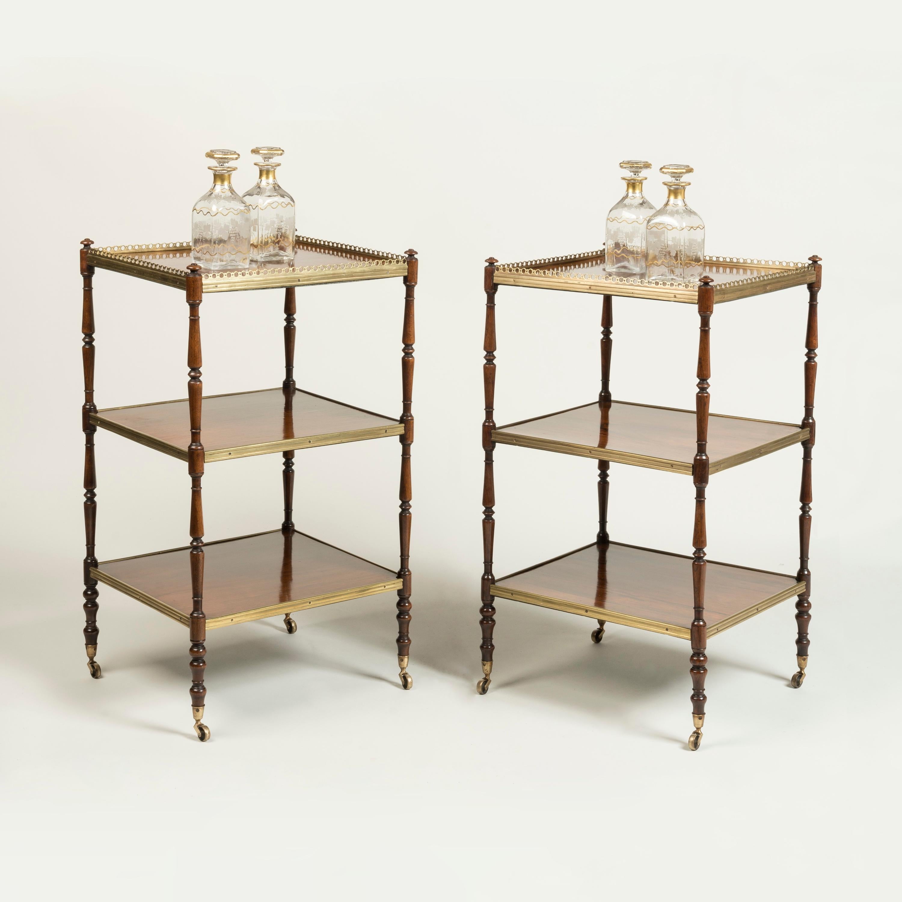 English Pair of 19th Century Regency Period Rosewood Étagère End Tables For Sale