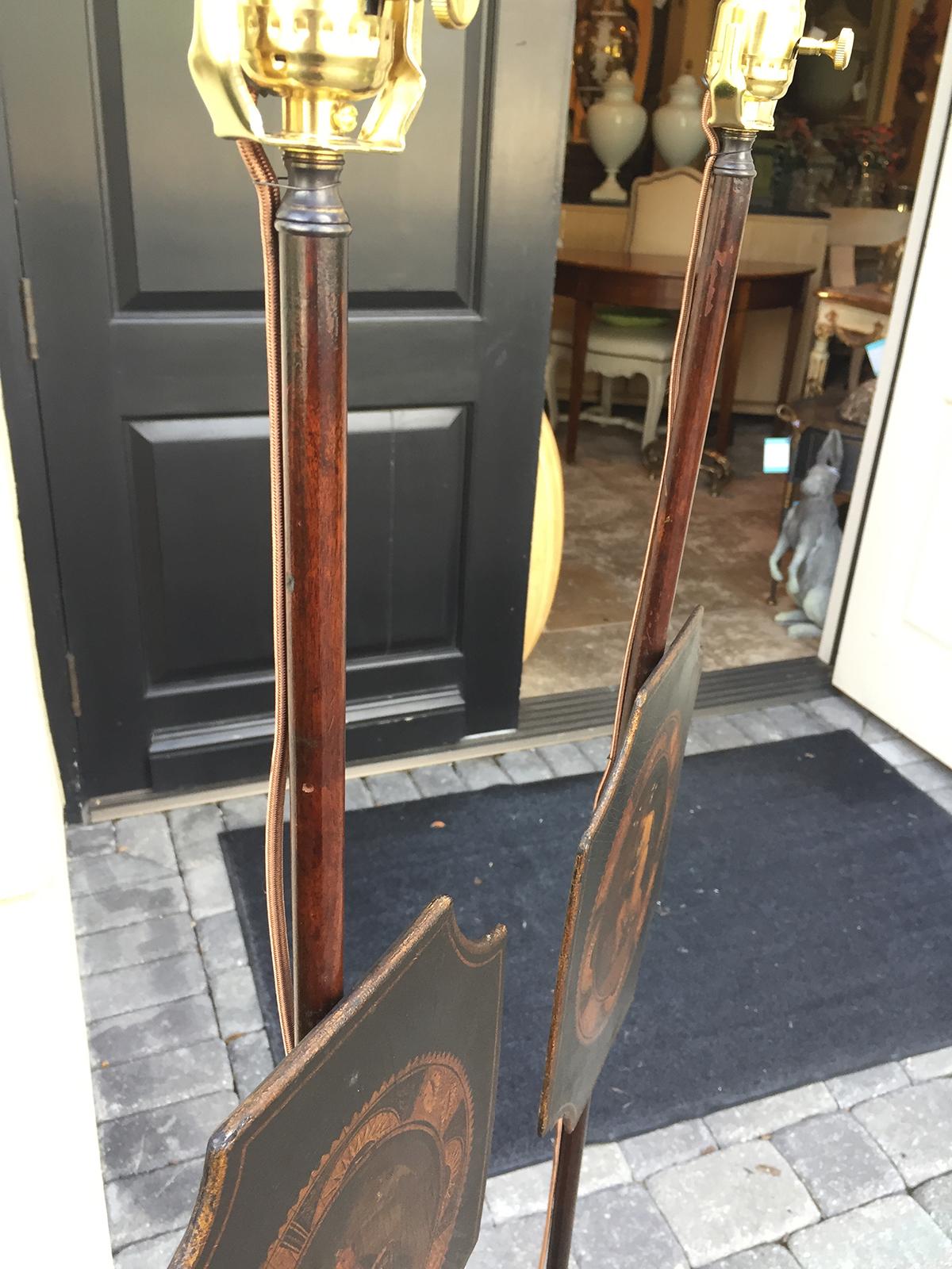 Pair of 19th Century Regency Pole Screens as Floor Lamps For Sale 5