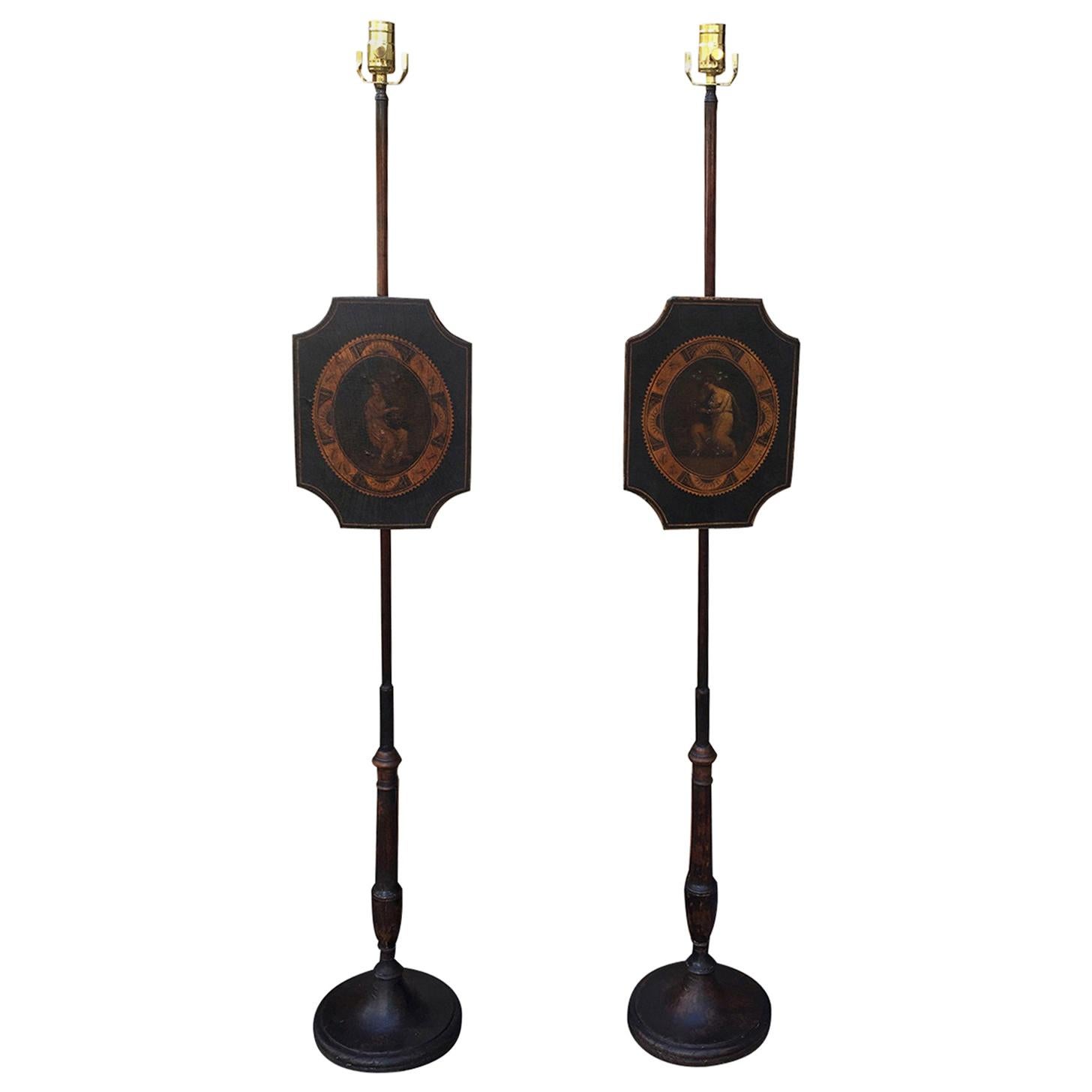 Pair of 19th Century Regency Pole Screens as Floor Lamps For Sale