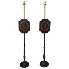 Pair of 19th Century Regency Pole Screens as Floor Lamps