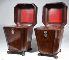 Pair of 19th Century Regency Sarcophagus Shaped Cutlery Urn Boxes