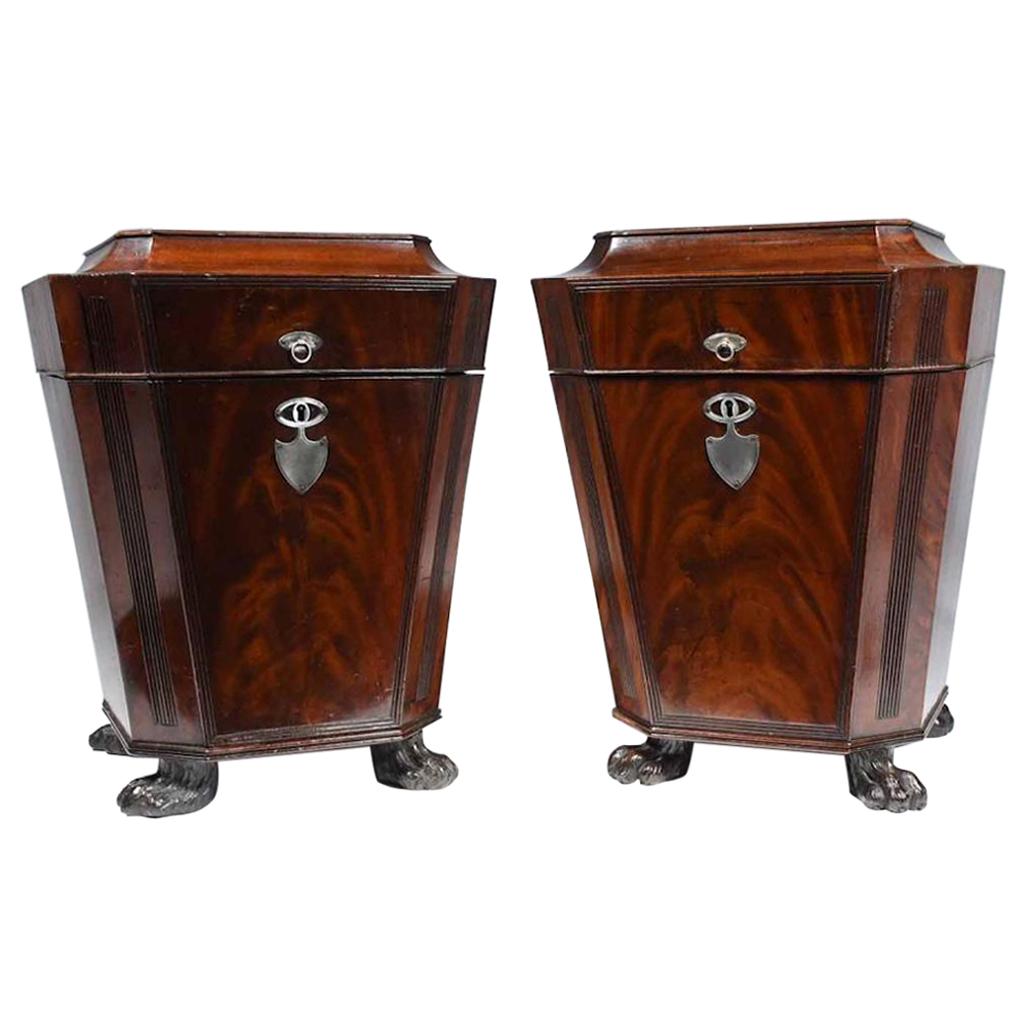 Pair of 19th Century Regency Sarcophagus Shaped Cutlery Urn Boxes