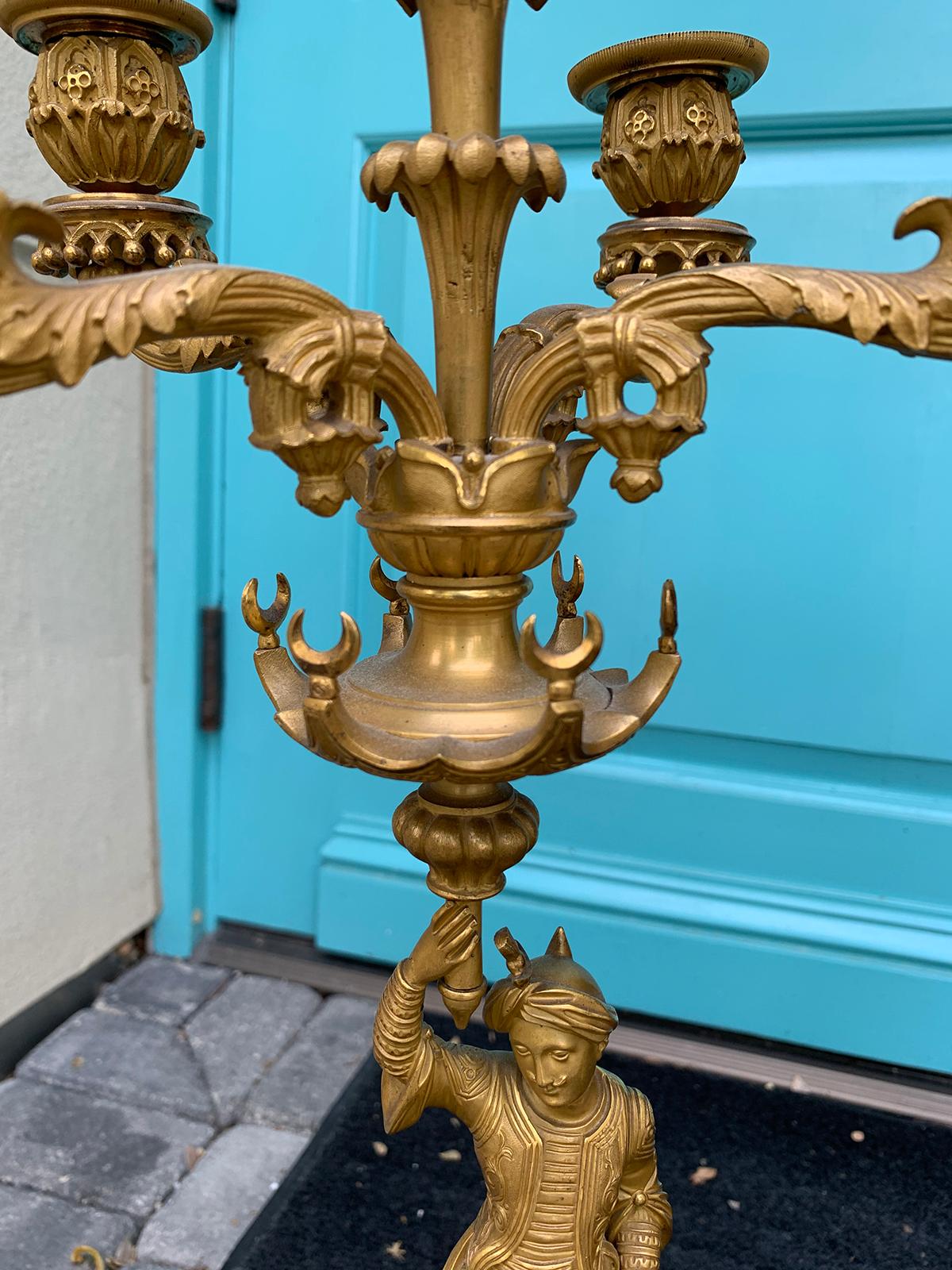 Pair of 19th Century Regency Style Gilt Bronze Four Arm Figural Candelabras For Sale 7