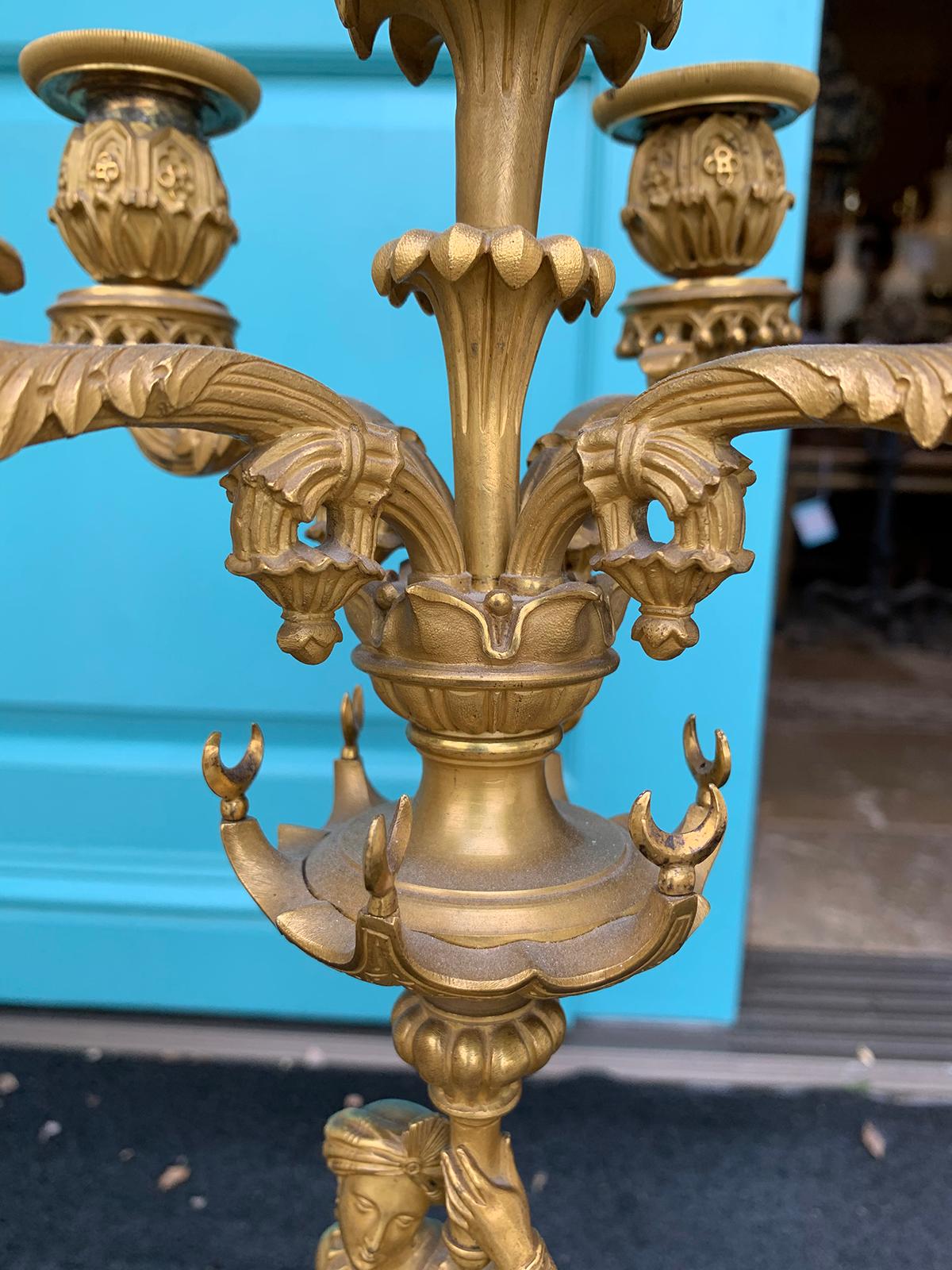 Pair of 19th Century Regency Style Gilt Bronze Four Arm Figural Candelabras For Sale 10
