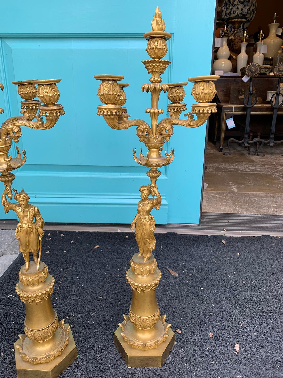 Pair of 19th Century Regency Style Gilt Bronze Four Arm Figural Candelabras For Sale 2