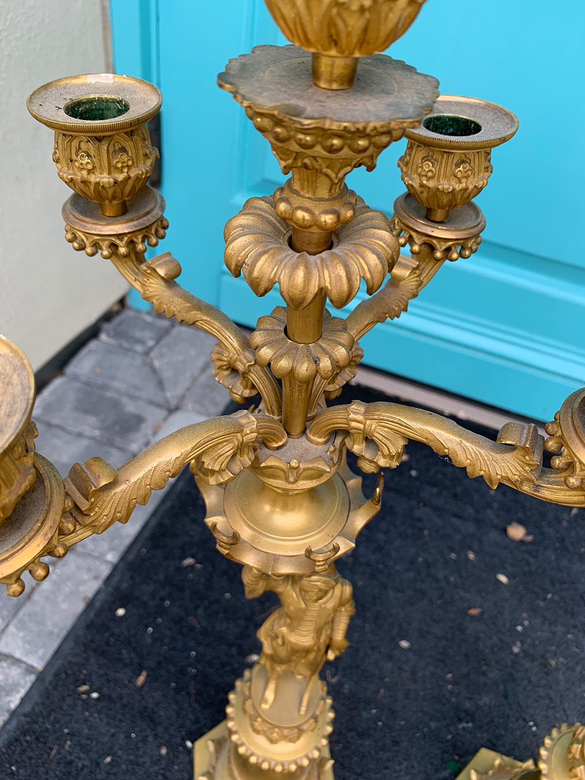 Pair of 19th Century Regency Style Gilt Bronze Four Arm Figural Candelabras For Sale 6