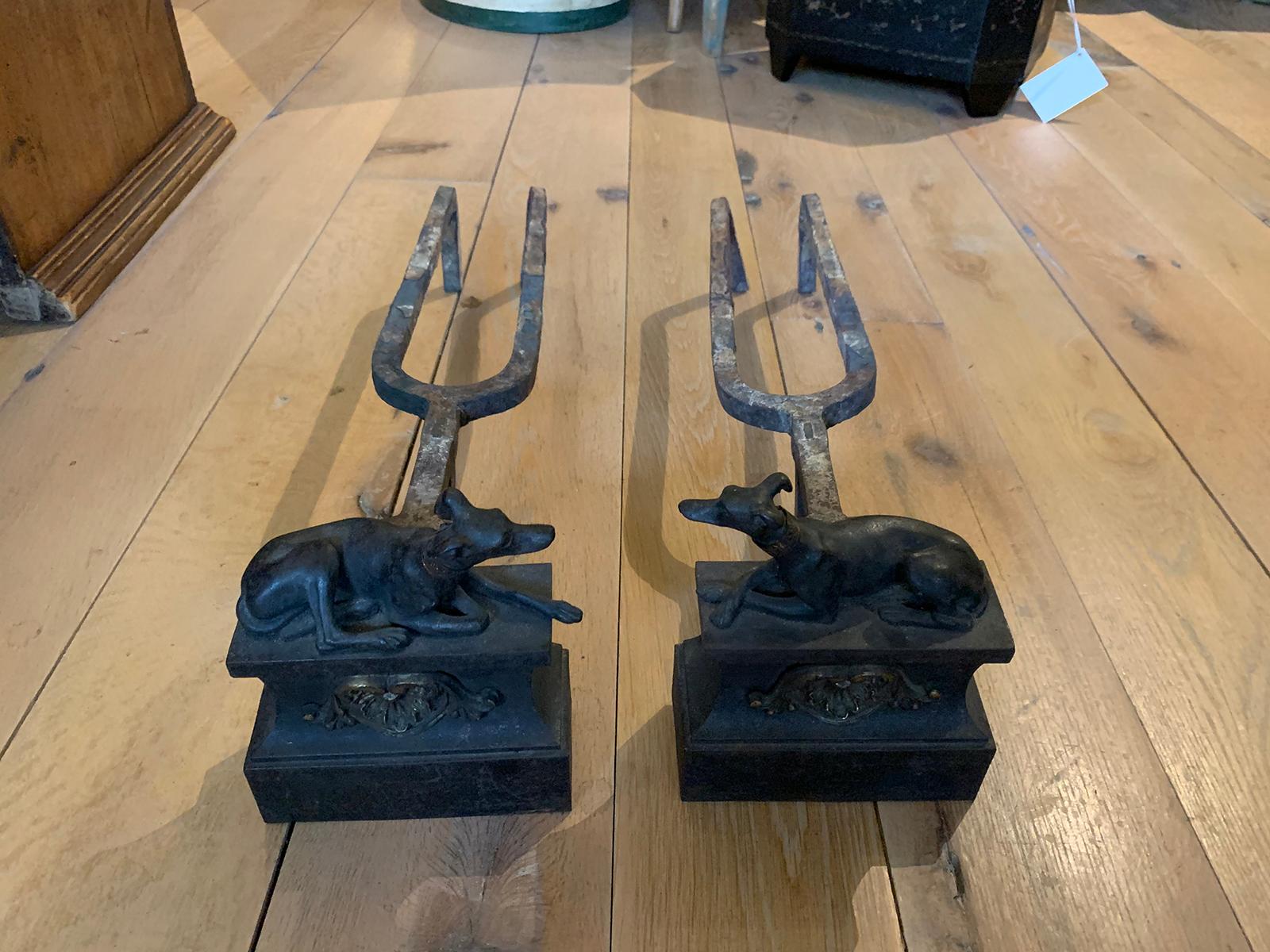 Pair of 19th Century Regency Style Iron Whippet Andirons 12