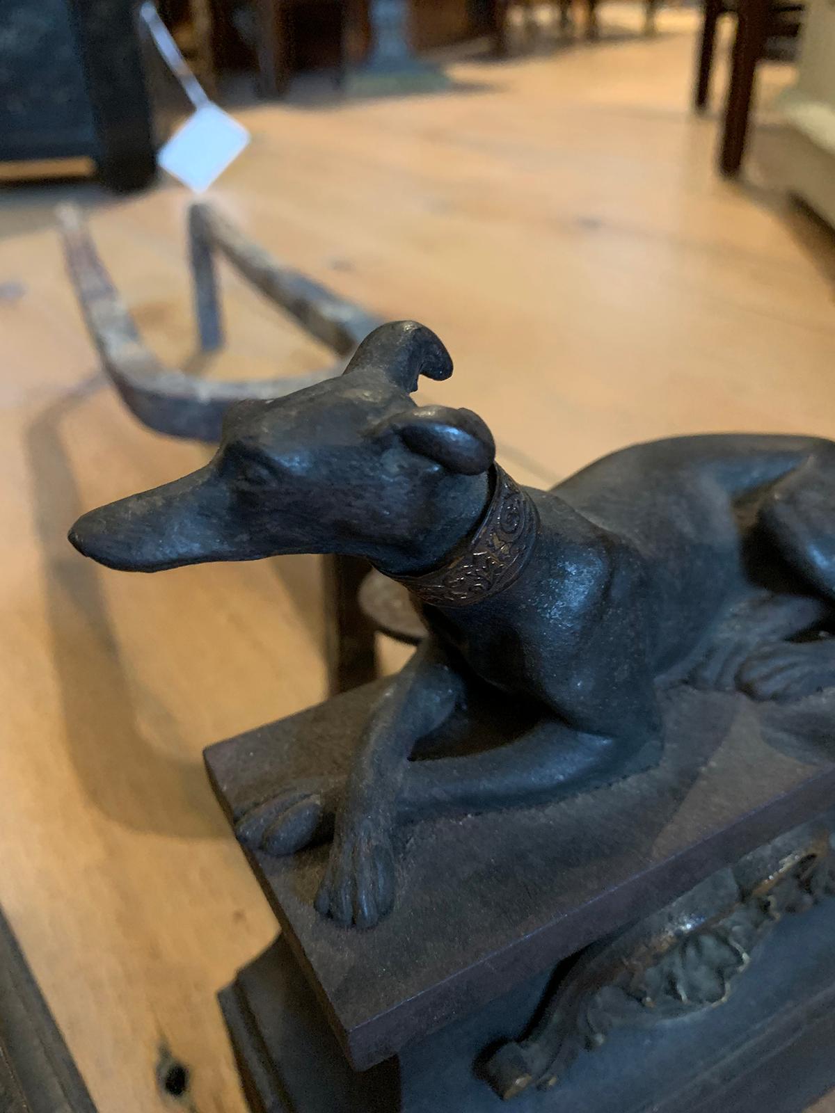 Pair of 19th Century Regency Style Iron Whippet Andirons 4