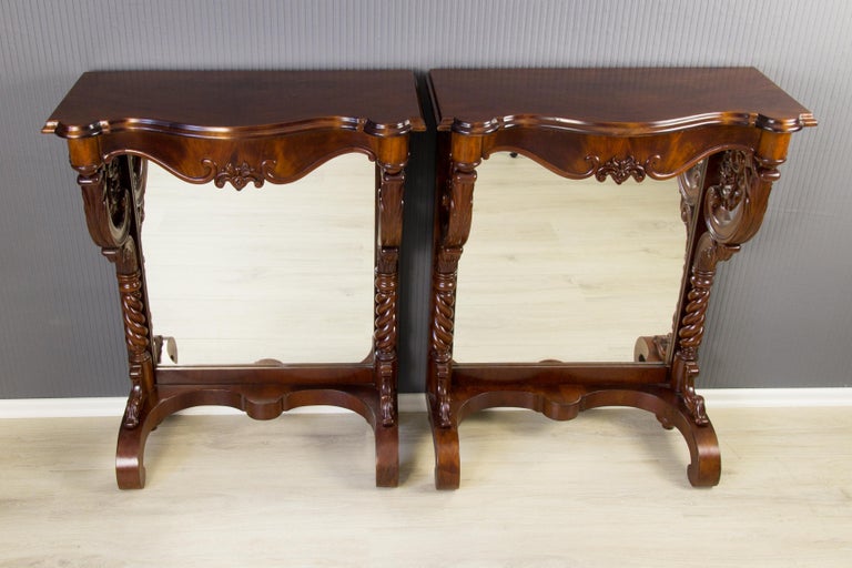 Pair of 19th Century Regency Style Walnut and Mirror Wall Console Tables For Sale 6