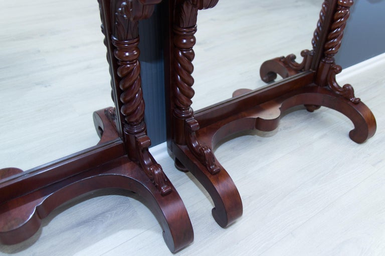 Pair of 19th Century Regency Style Walnut and Mirror Wall Console Tables For Sale 9