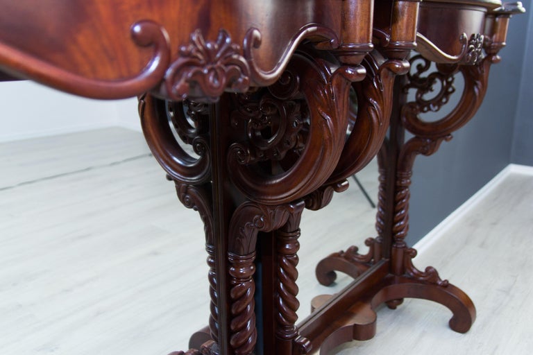 Pair of 19th Century Regency Style Walnut and Mirror Wall Console Tables For Sale 10