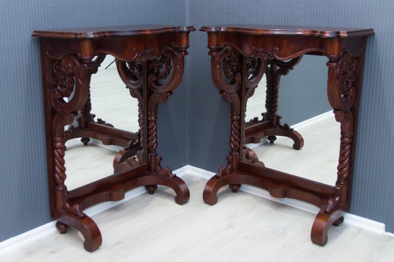 Pair of 19th Century Regency Style Walnut and Mirror Wall Console Tables For Sale 13