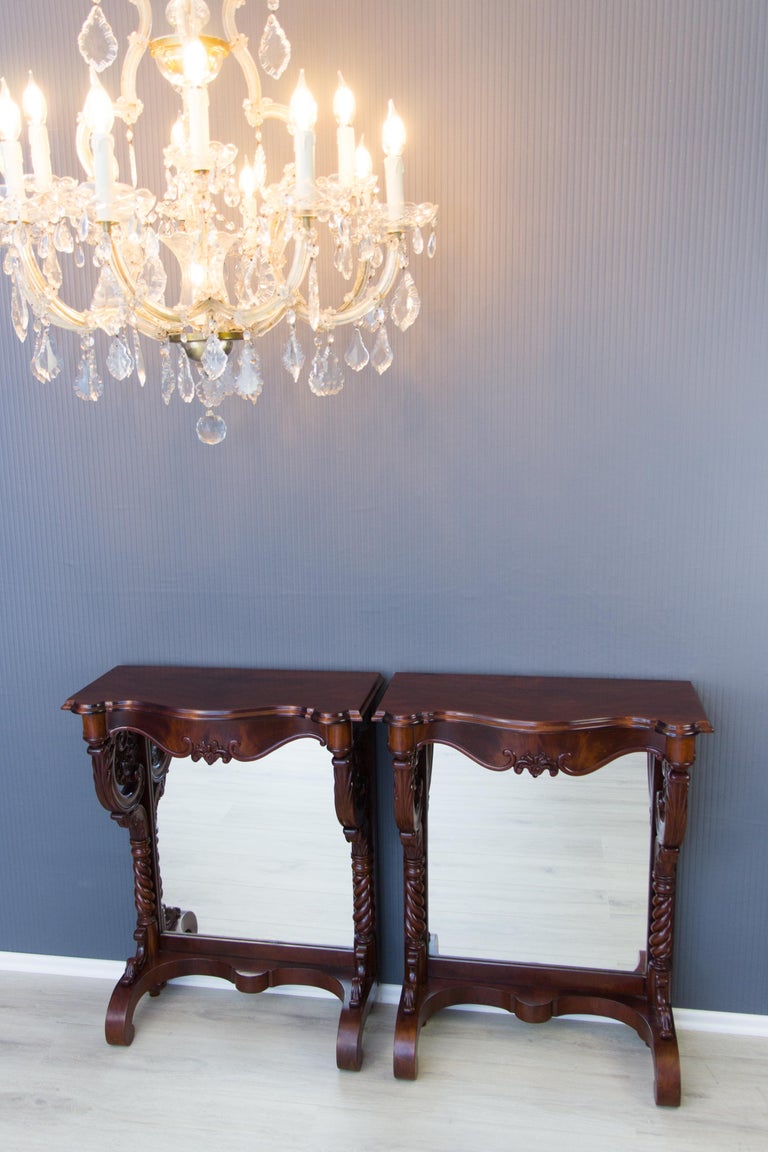 Pair of 19th Century Regency Style Walnut and Mirror Wall Console Tables For Sale 14
