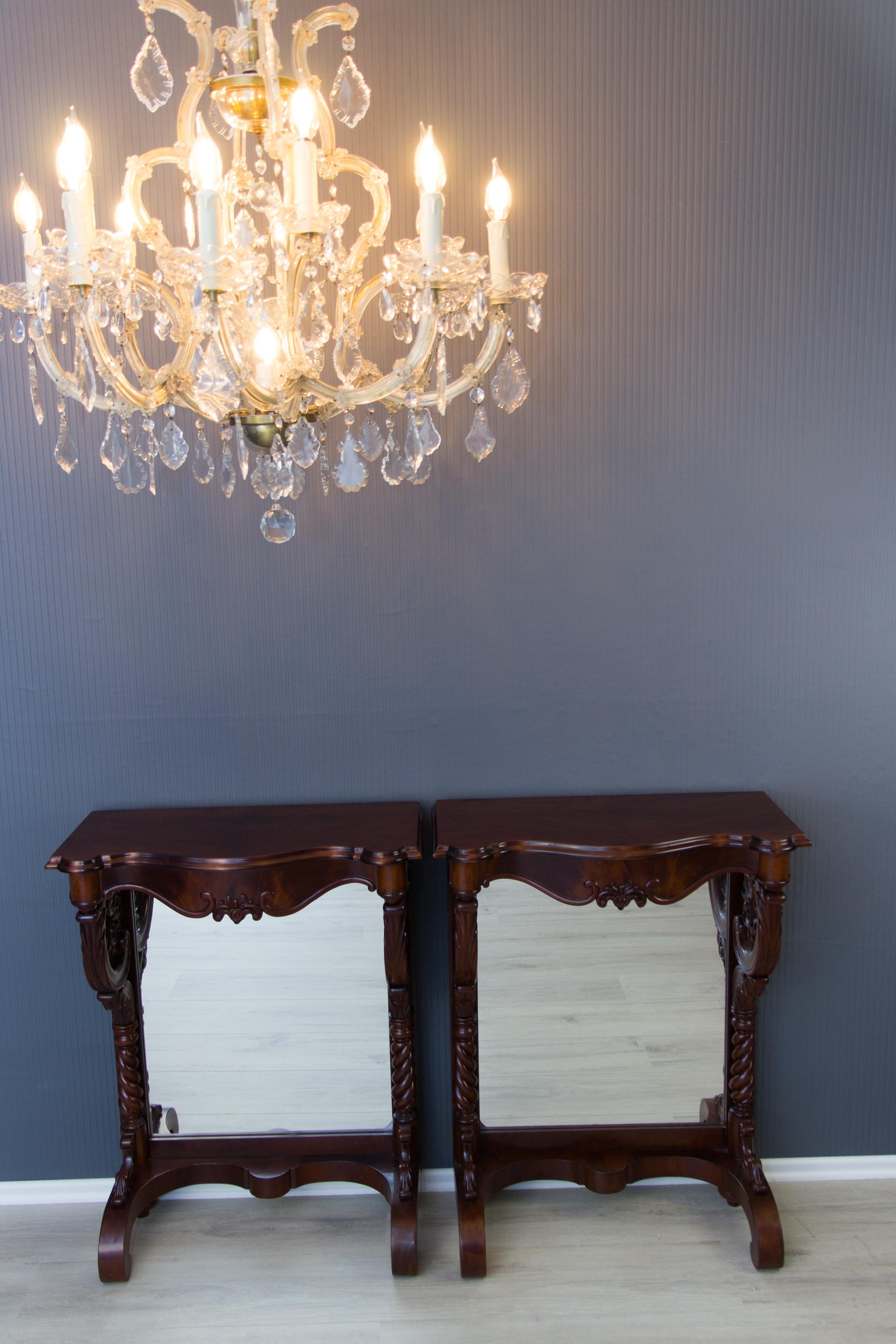 Pair of 19th Century Regency Style Walnut and Mirror Wall Console Tables For Sale 15