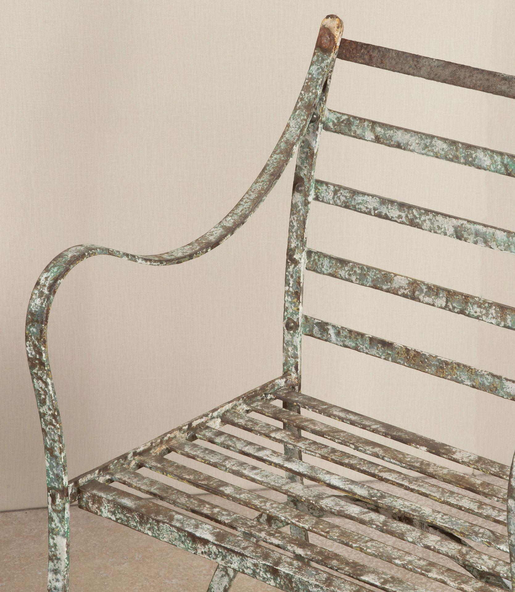 Pair of 19th Century Regency Wrought Iron Strap Work Garden Seats For Sale 1