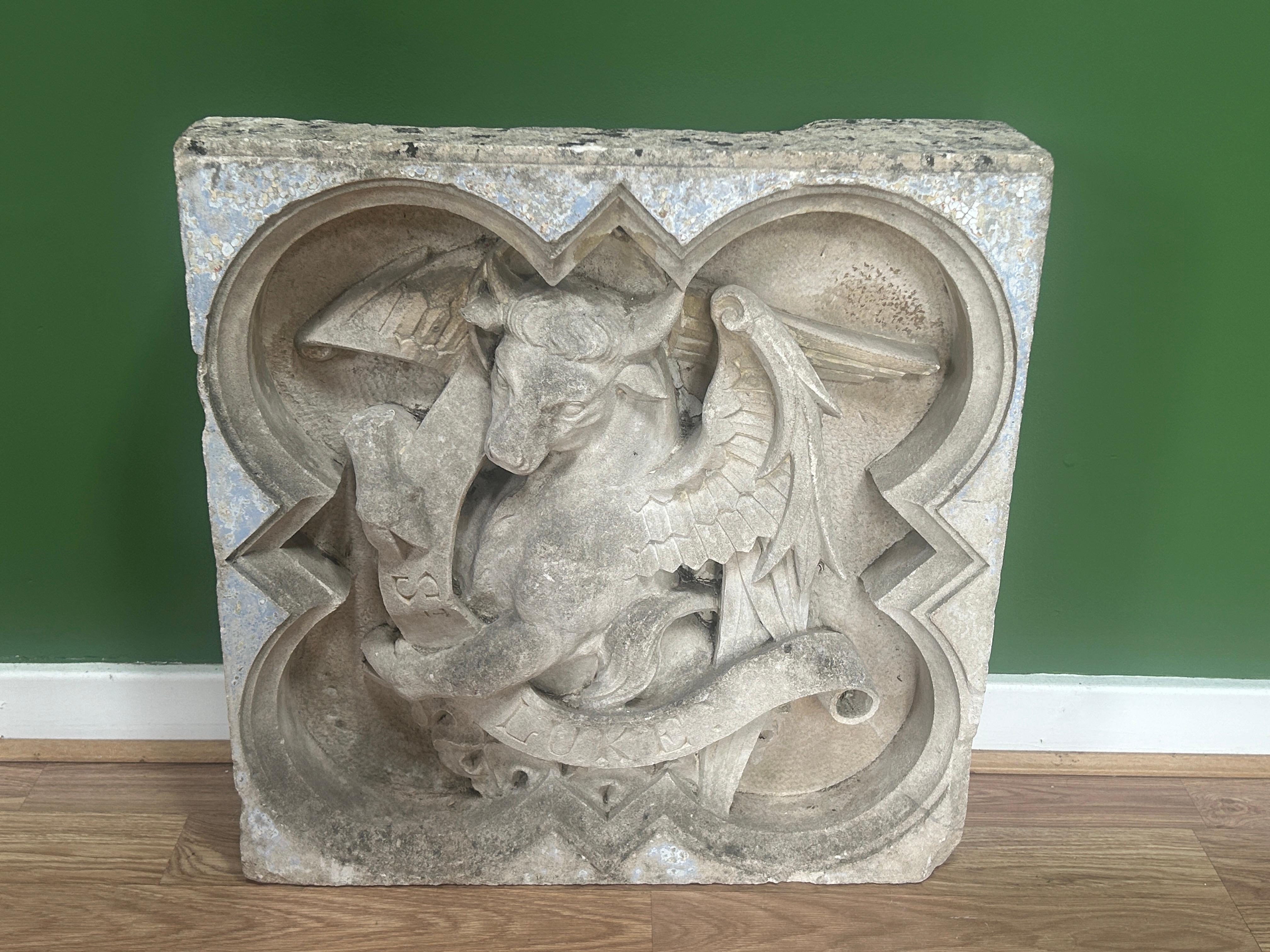 Pair of 19th Century Religious Carved Stone Church Plaques of St Luke & St John For Sale 2