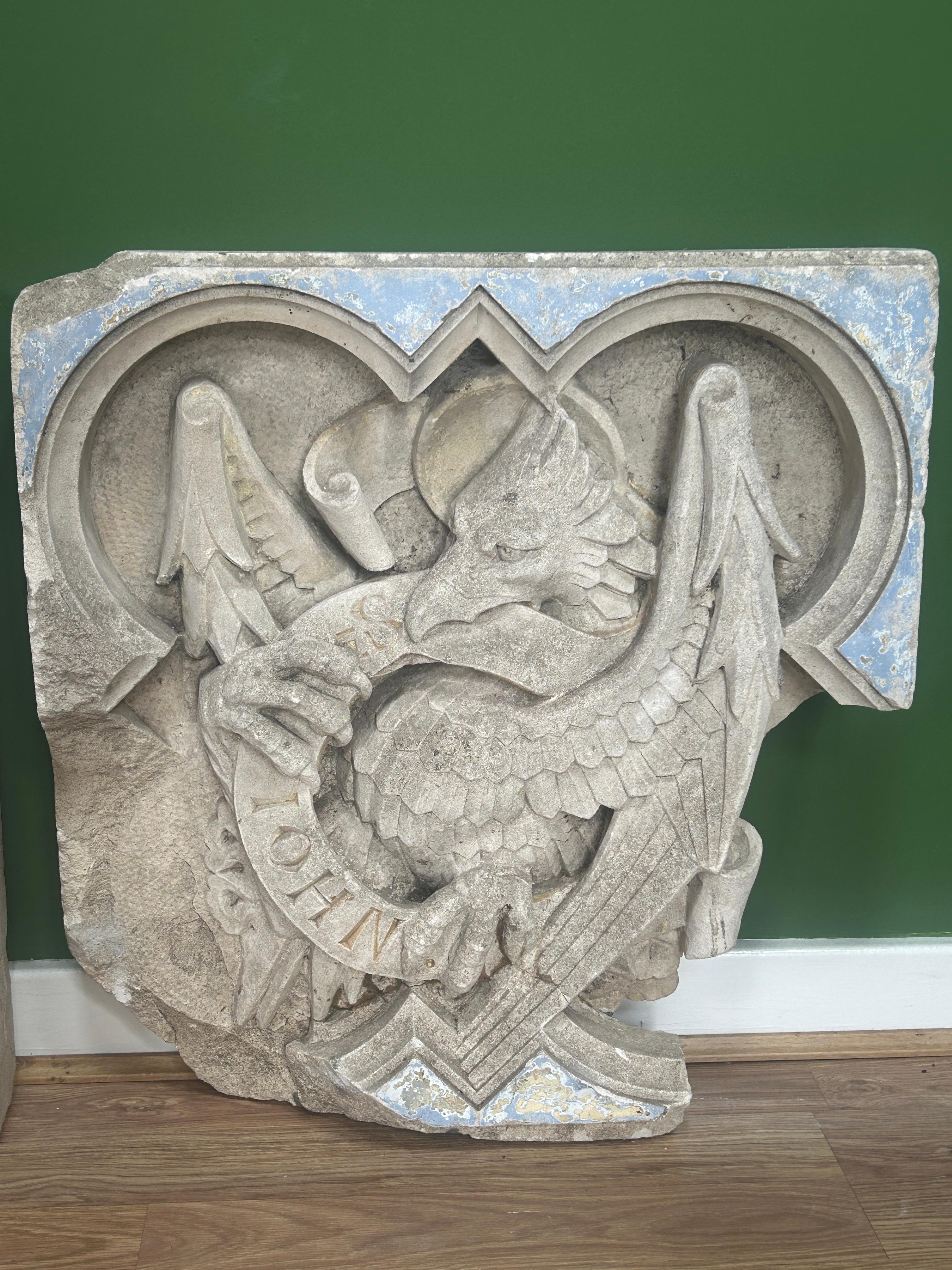 Pair of 19th Century Religious Carved Stone Church Plaques of St Luke & St John In Fair Condition For Sale In London, GB