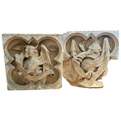 Pair of 19th Century Religious Carved Stone Church Plaques of St Luke & St John