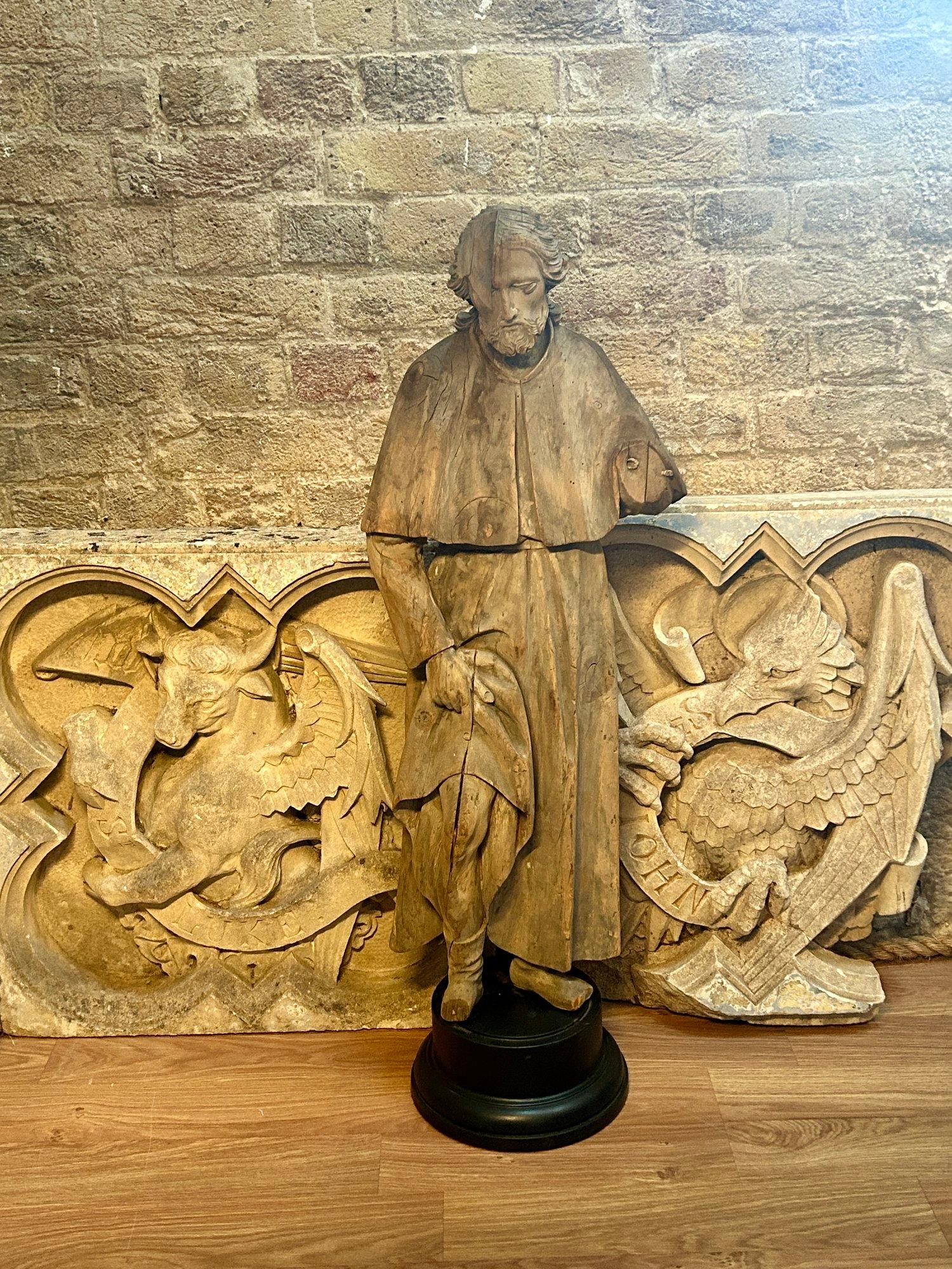 Pair of 19th Century Religious Carved Stone Church Plaques of St Luke & St John For Sale 3