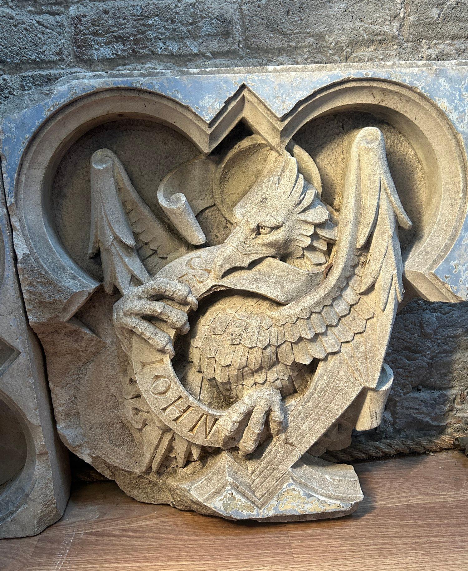 Pair of 19th Century Religious Carved Stone Church Plaques of St Luke & St John For Sale 8