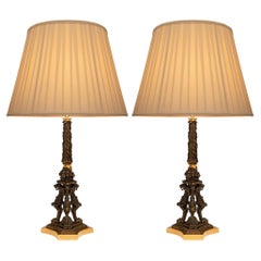 Paar Renaissance-Lampen aus patinierter Bronze und Goldbronze aus dem 19. Jahrhundert