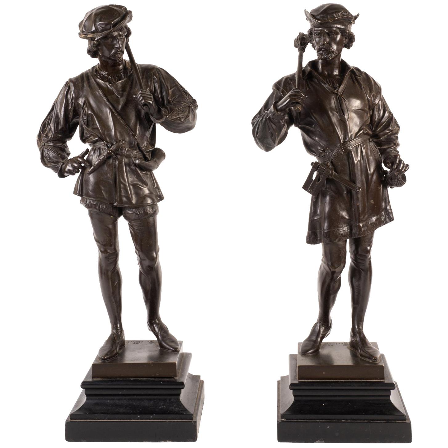 Pair of 19th Century Renaissance Style Huntsmen, Signed Guillot