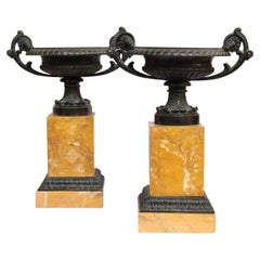 Pair of 19th Century French Empire Charles X Marble and Bronze Tazzas circa 1830