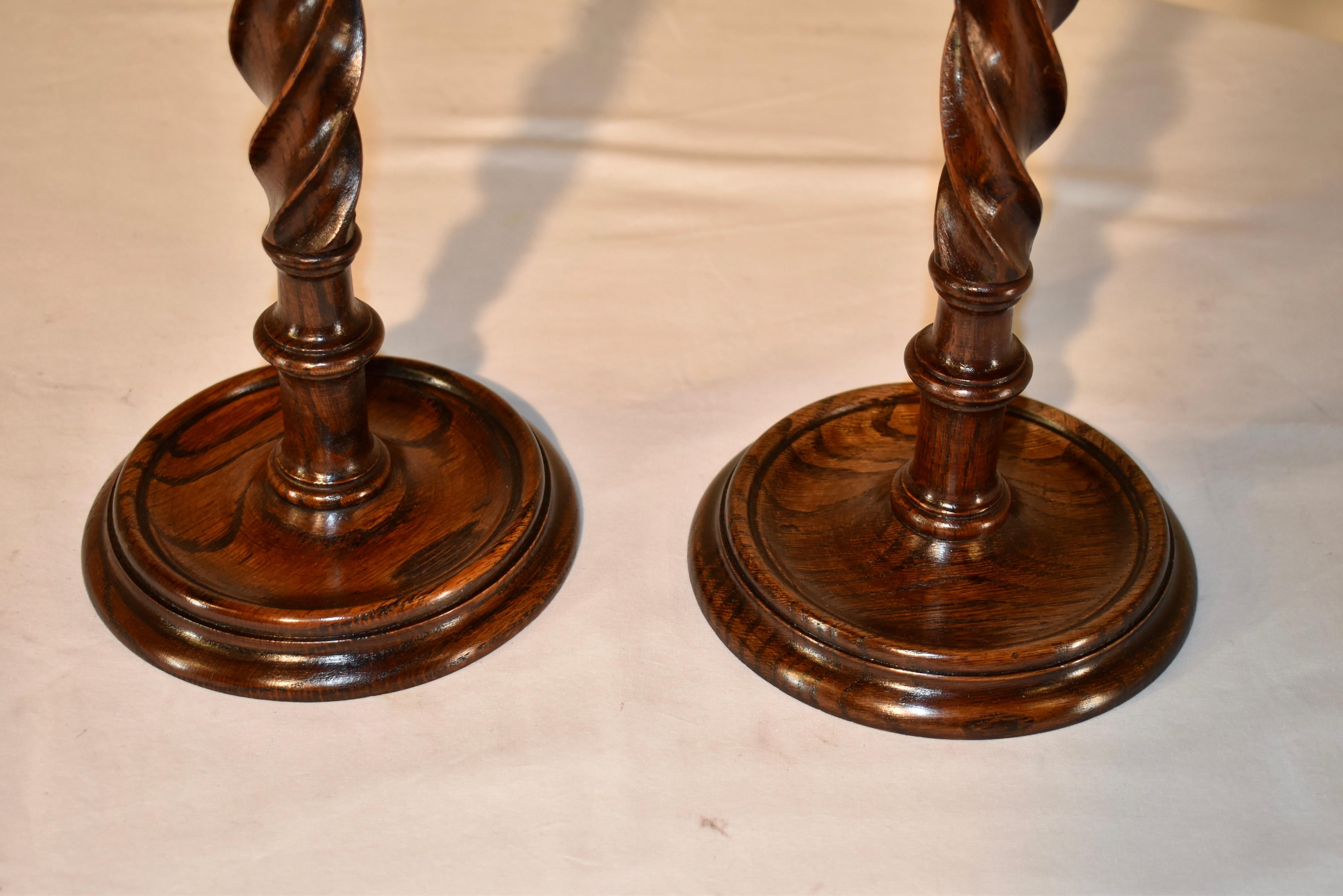 Turned Pair of 19th Century Ribbon Twist Candlesticks For Sale