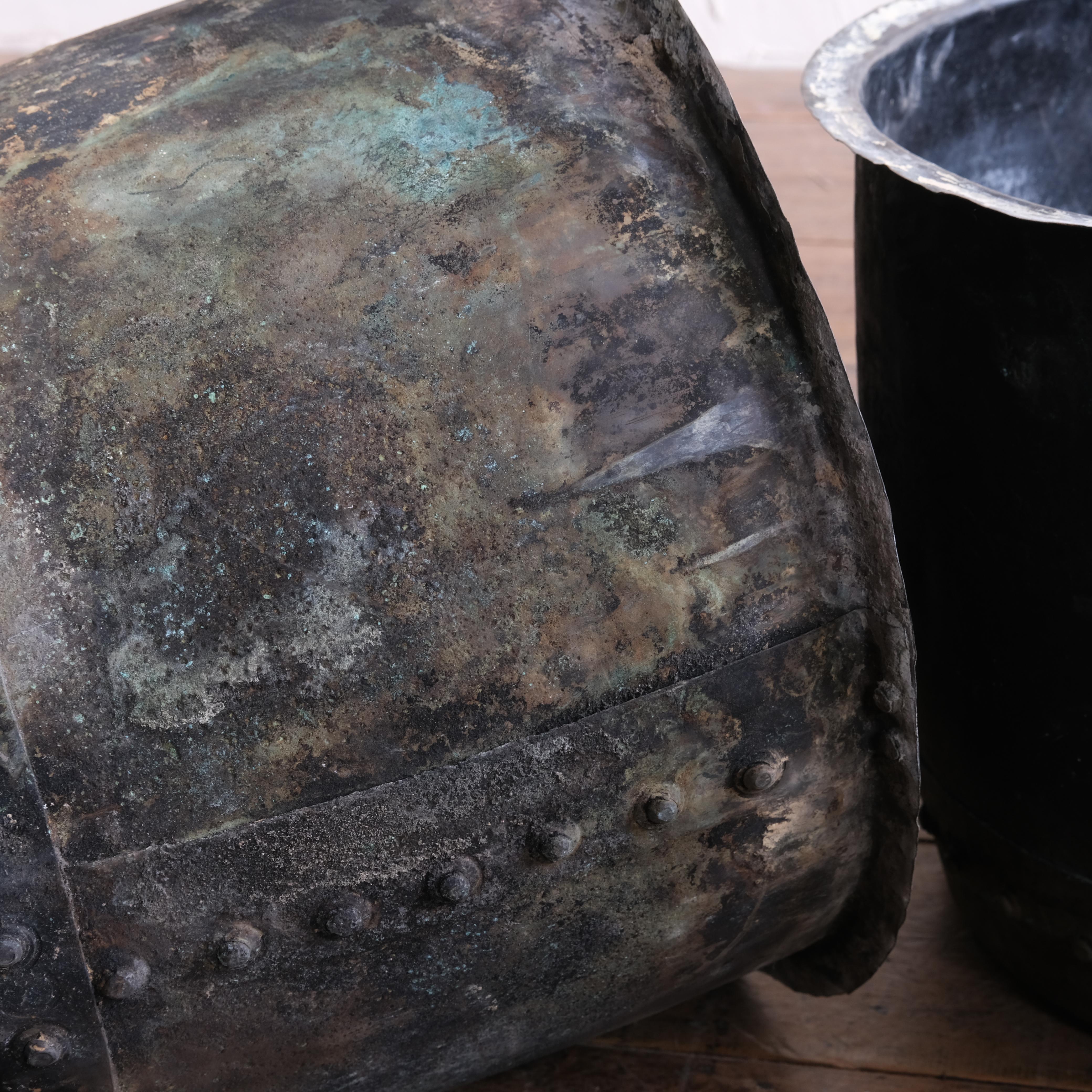British Pair of 19th Century Riveted Copper Pots