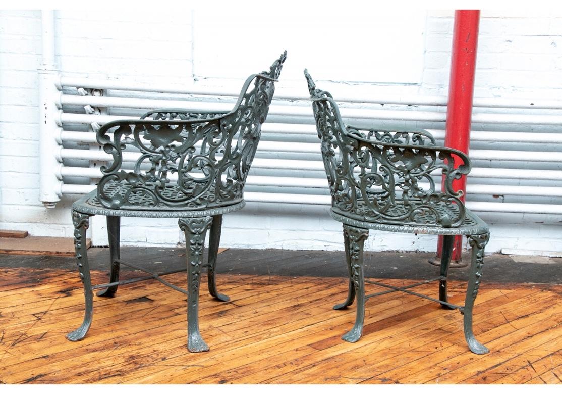 Belle Époque Pair of 19th Century Robert Wood Painted Cast Iron Garden Chairs