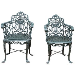 Pair of 19th Century Robert Wood Painted Cast Iron Garden Chairs