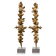 Pair of 19th Century Rococo Revival Giltwood Floral Carvings on Lucite Bases
